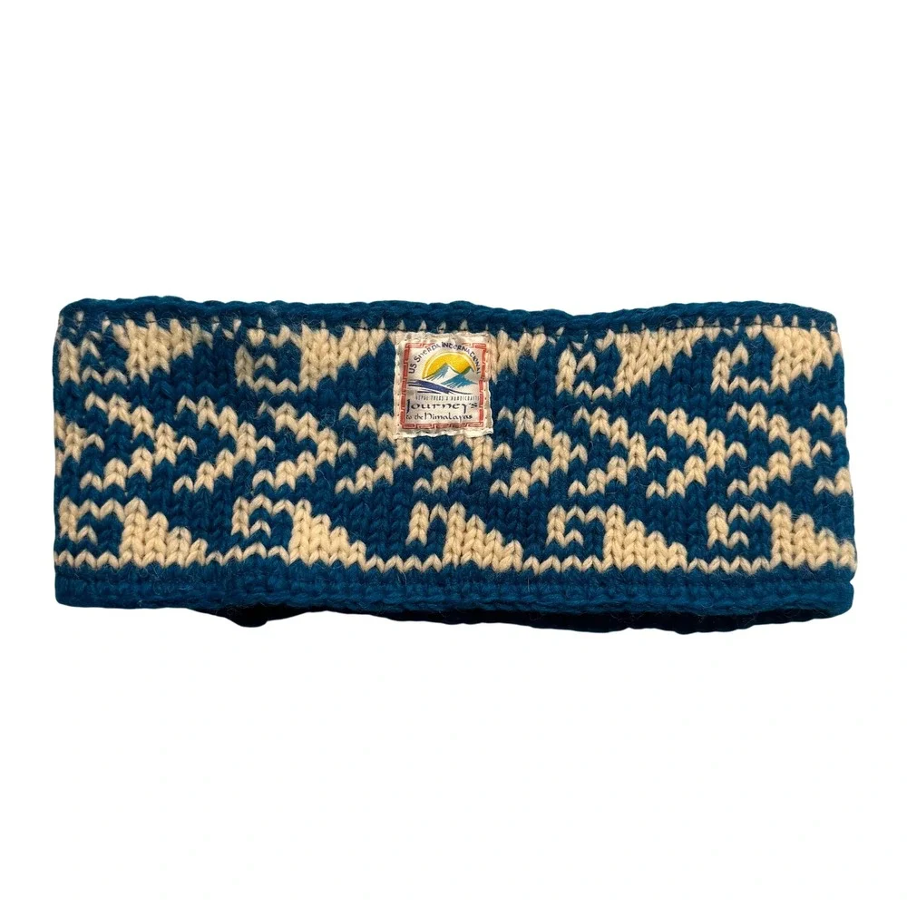 US Sherpa International Wool Fleece Lined Headband Blue Knit Nepal Ear Warmer